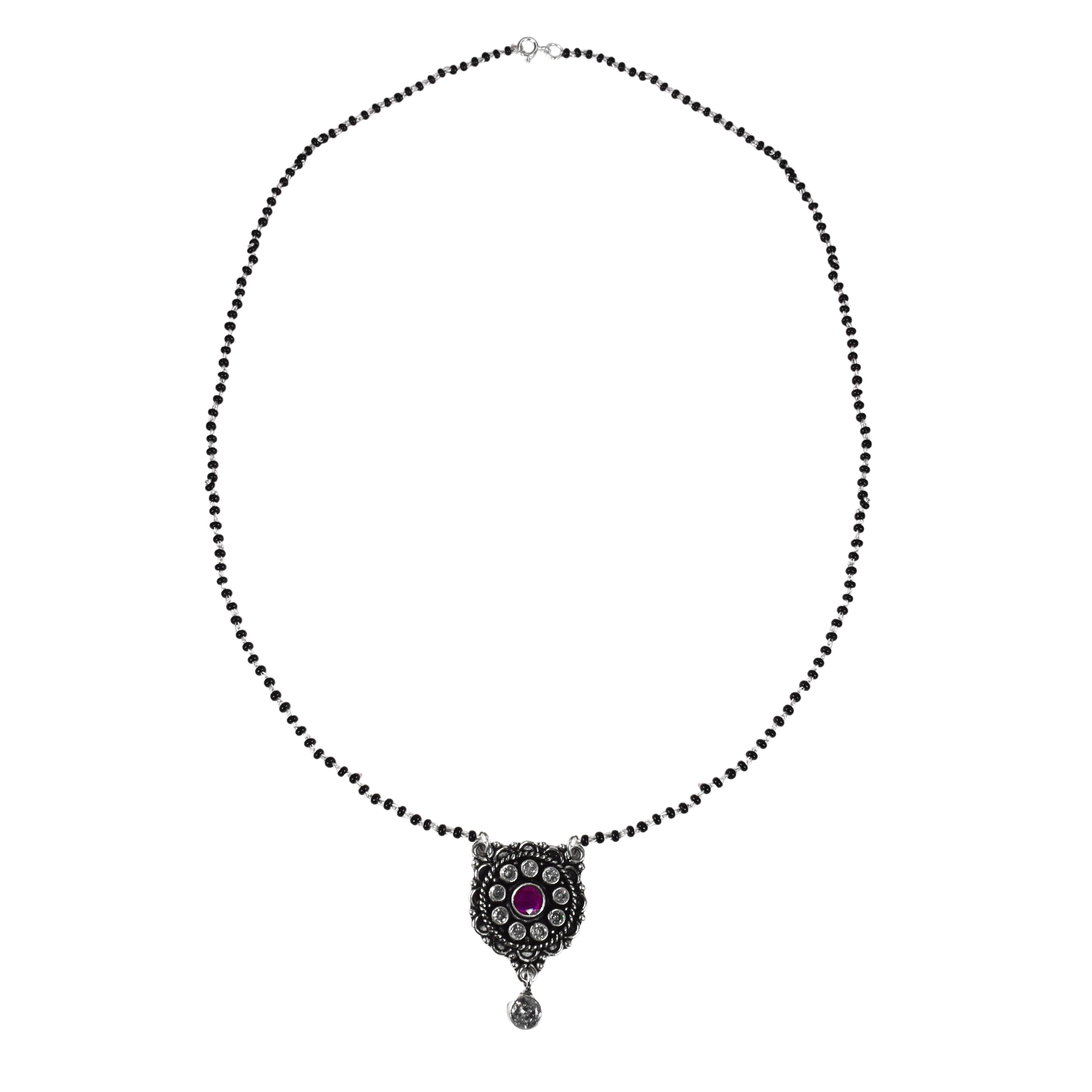 SATLAA Silver Silver Medallion with Purple Gemstone and Crystal