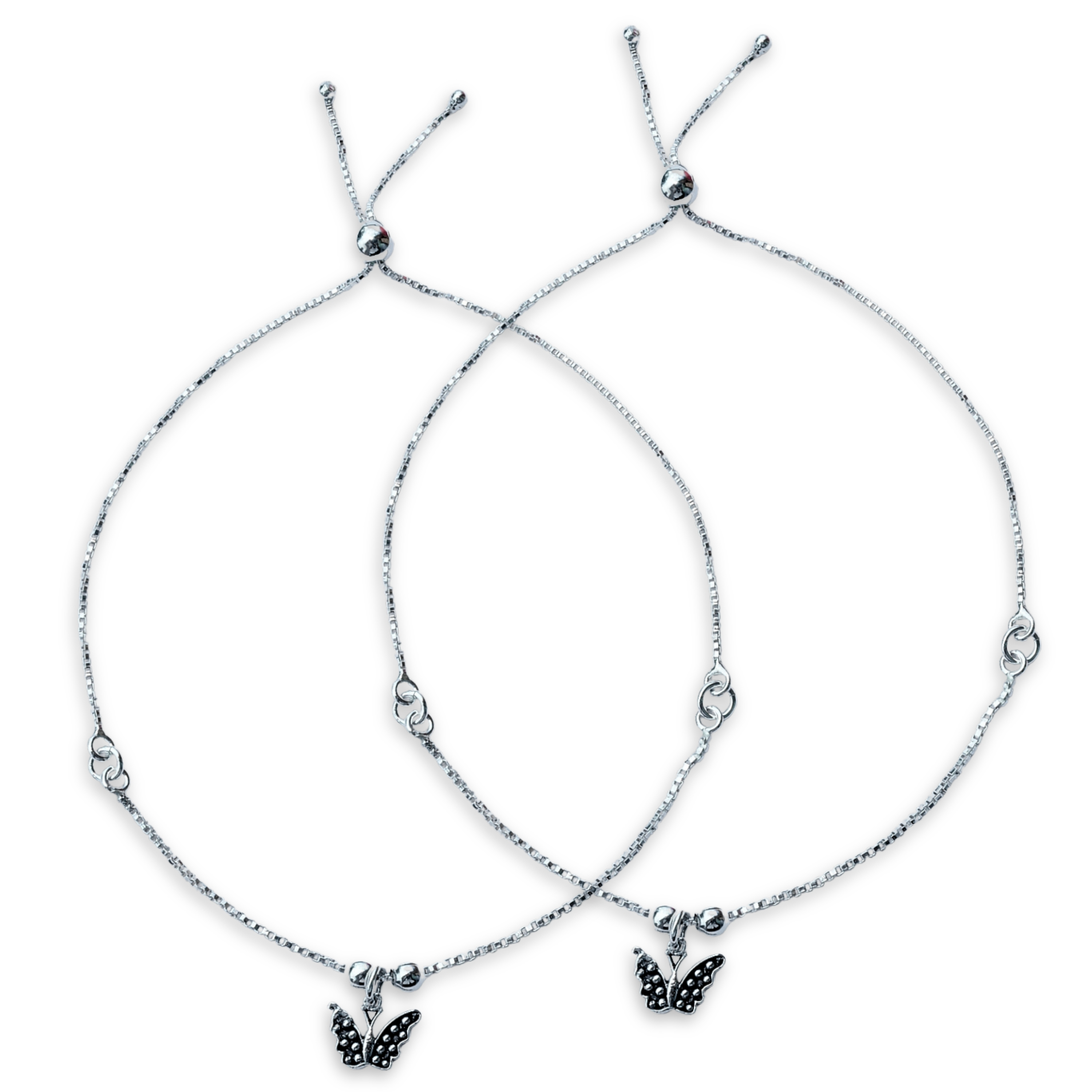 SATLAA 925 Silver Butterfly Charm Adjustable Anklet For Women Girls