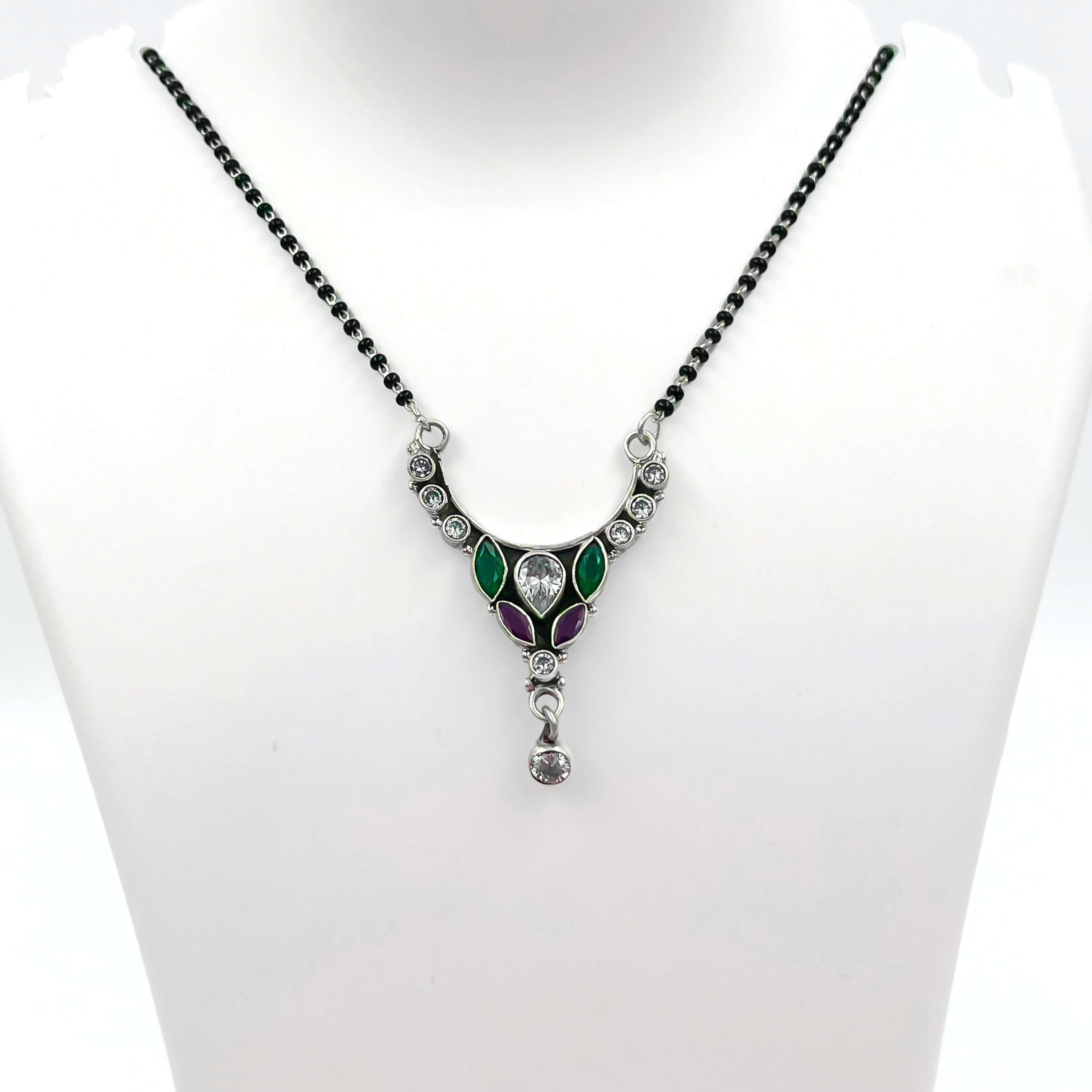 SATLAA Silver Silver Collar Mangalsutra with Vibrant Purple and